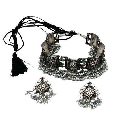 Pure 925 sterling silver handmade customized hanging pearl luxury necklace, best brides belly dance gifting Guttapusalu necklace set251 - TRIBAL ORNAMENTS