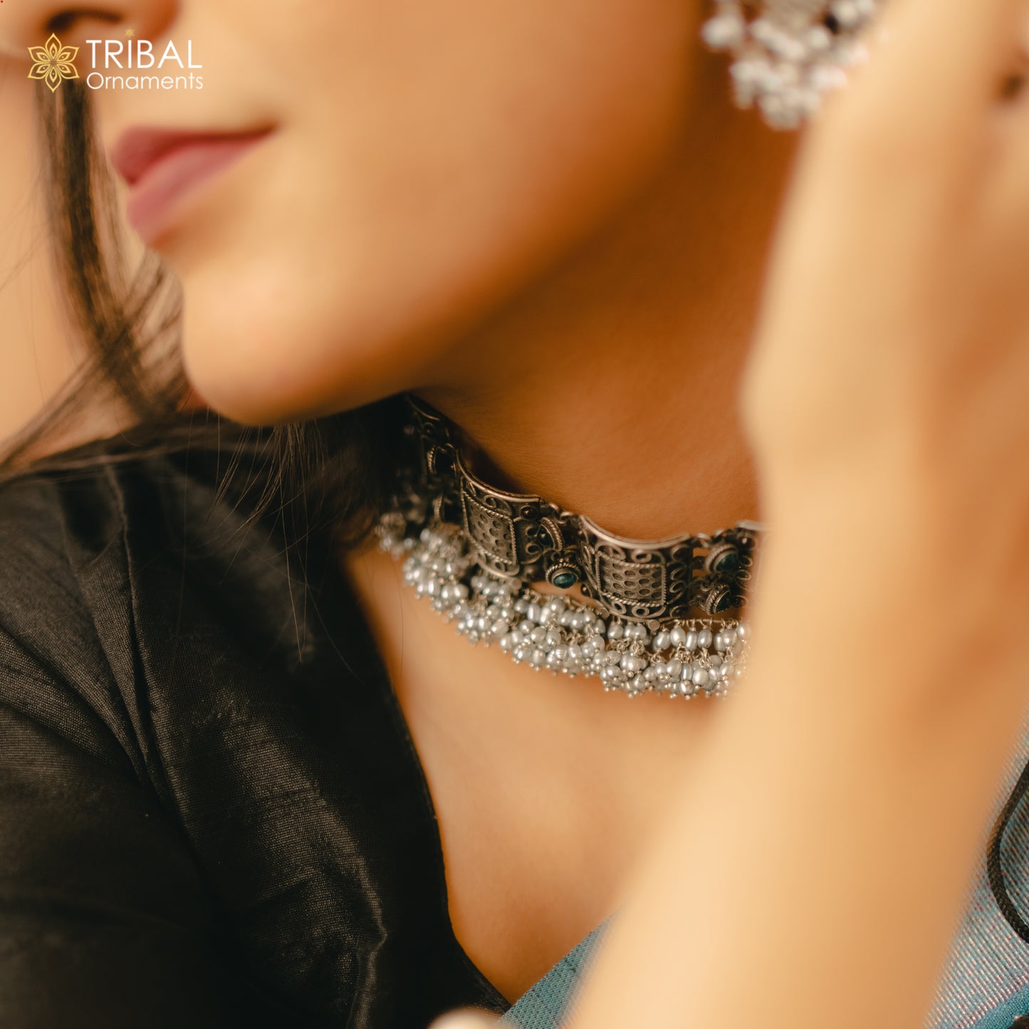 Pure 925 sterling silver handmade customized hanging pearl luxury necklace, best brides belly dance gifting Guttapusalu necklace set251 - TRIBAL ORNAMENTS