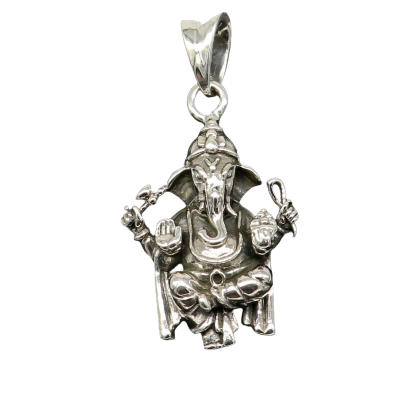 Sterling silver Ganesha pendant by TRIBAL ORNAMENTS, handmade unisex jewelry featuring a detailed idol design.