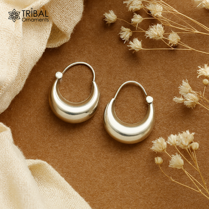 Sterling silver handmade hoop earrings with tribal vintage design, featuring hook ear wires for daily wear and elegant style.