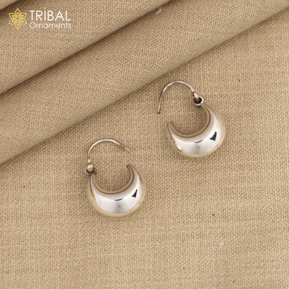 Sterling silver traditional Indian-style hoops earrings by Tribal Ornaments, handmade, lightweight, unisex, vintage design.