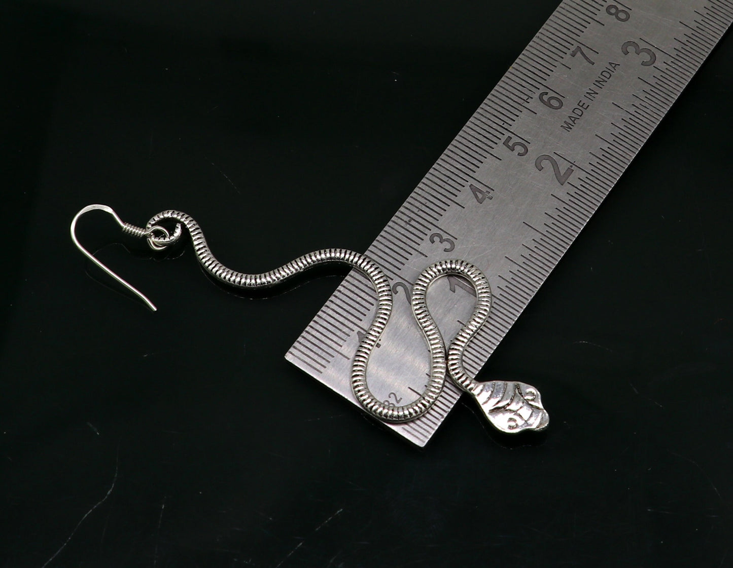 Sterling silver handmade snake design hoop earring by TRIBAL ORNAMENTS, stylish vintage antique jewelry for brides.