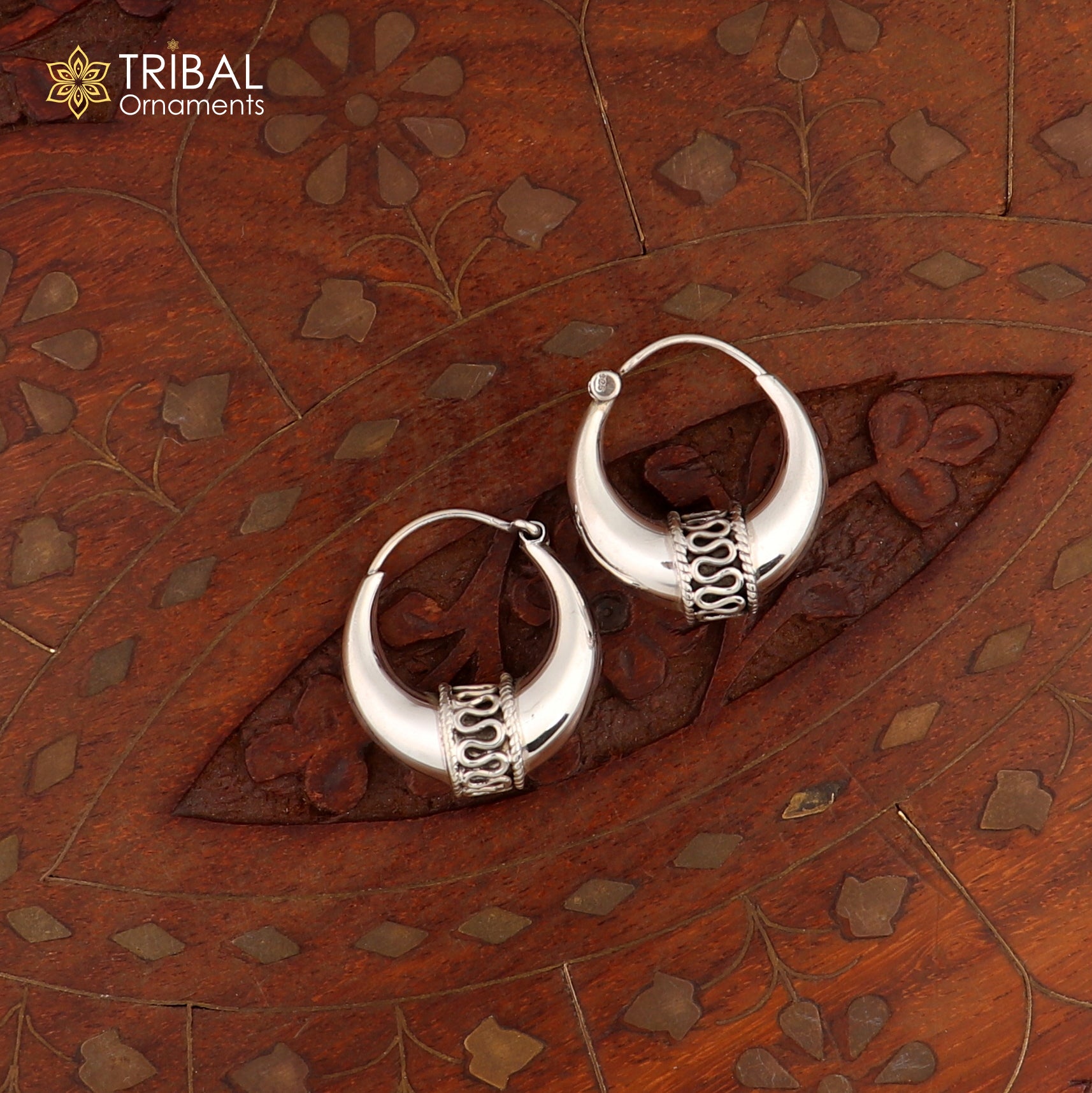 Pure 925 sterling silver handmade vintage ethnic style hoops earrings kundal,ethnic pretty bali tribal belly dance jewelry from india s591 - TRIBAL ORNAMENTS