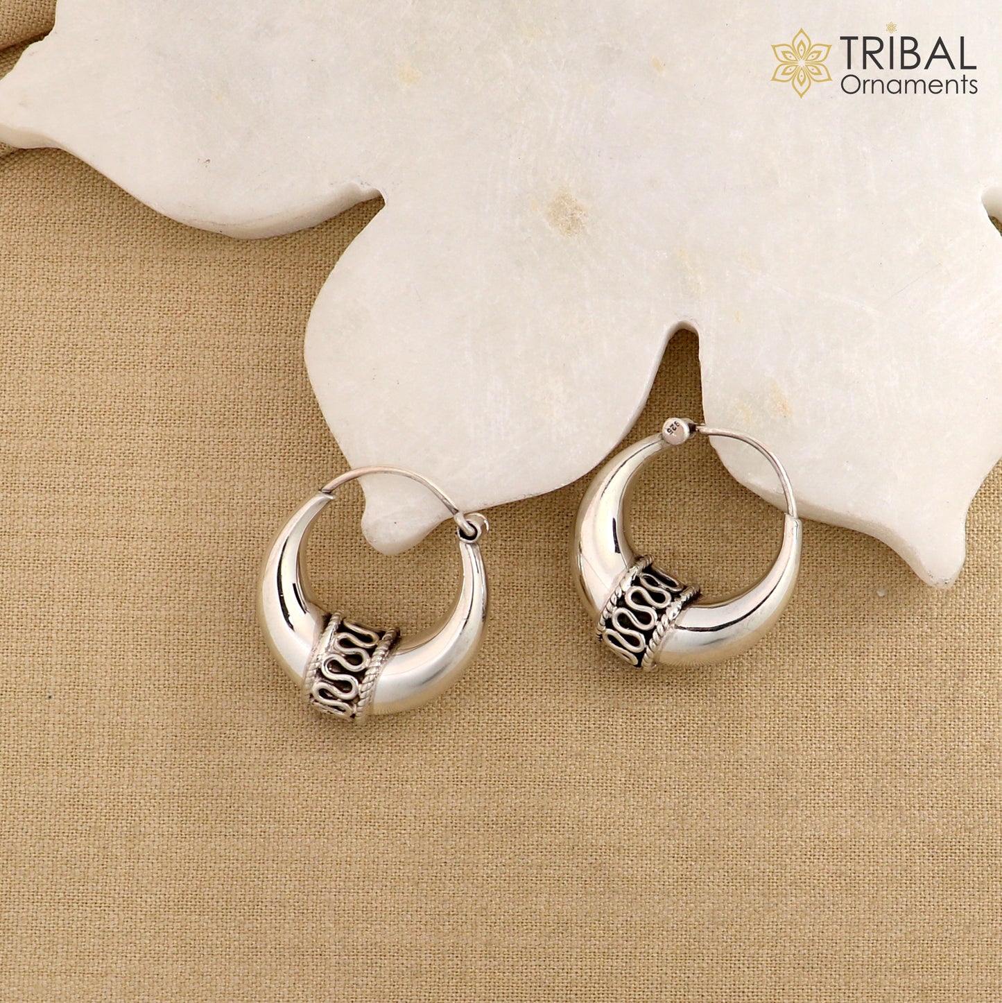 Pure 925 sterling silver handmade vintage ethnic style hoops earrings kundal,ethnic pretty bali tribal belly dance jewelry from india s591 - TRIBAL ORNAMENTS