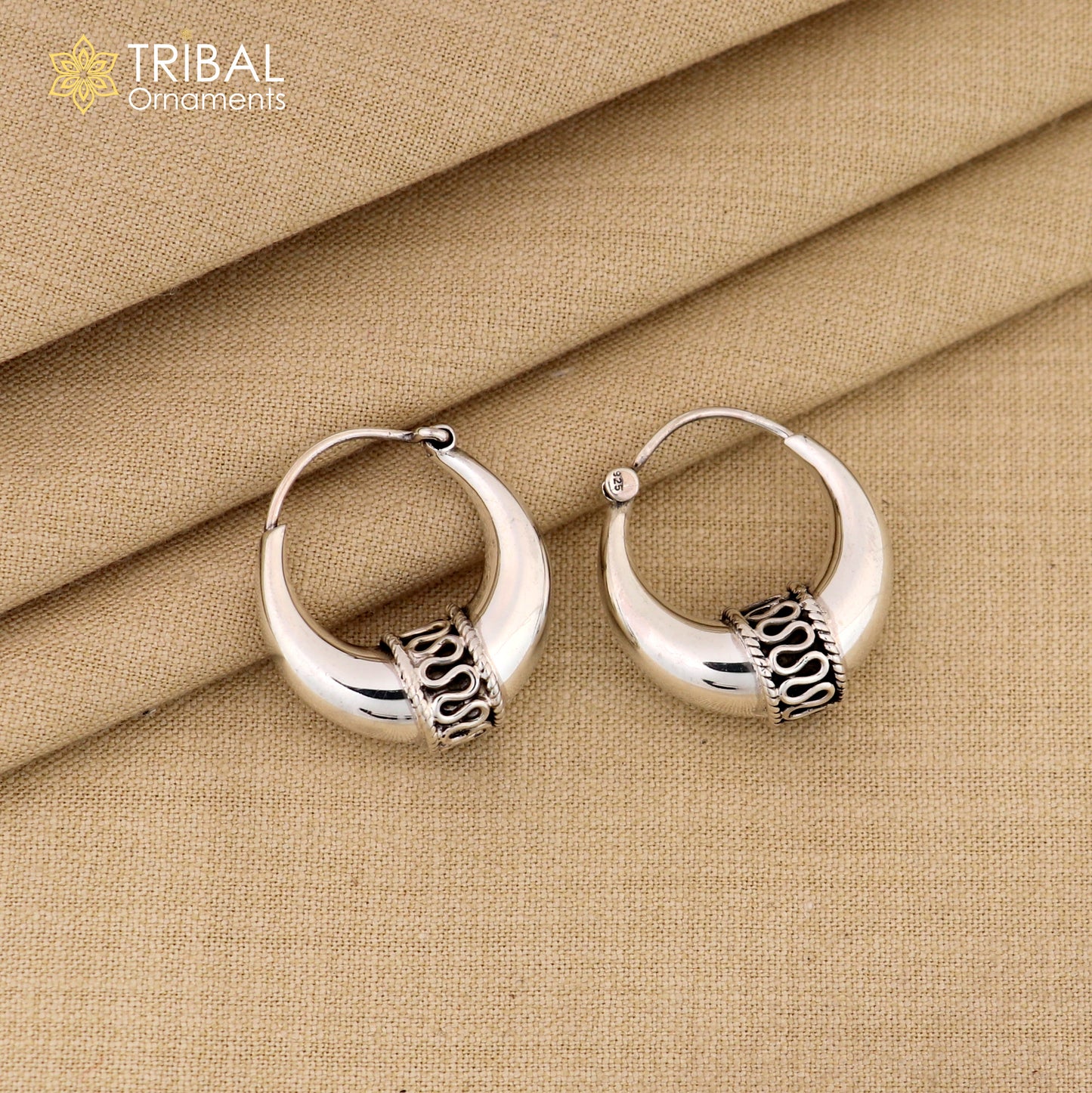 Pure 925 sterling silver handmade vintage ethnic style hoops earrings kundal,ethnic pretty bali tribal belly dance jewelry from india s591 - TRIBAL ORNAMENTS