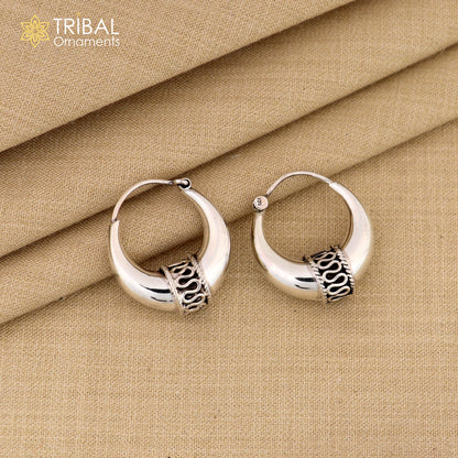 Pure 925 sterling silver handmade vintage ethnic style hoops earrings kundal,ethnic pretty bali tribal belly dance jewelry from india s591 - TRIBAL ORNAMENTS