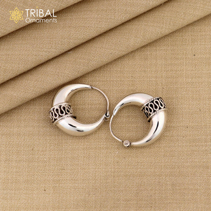Pure 925 sterling silver handmade vintage ethnic style hoops earrings kundal,ethnic pretty bali tribal belly dance jewelry from india s591 - TRIBAL ORNAMENTS