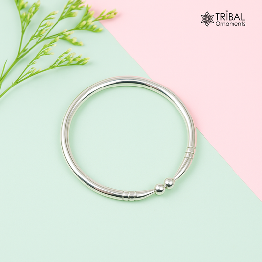 Pure 925 sterling silver solid plain shiny design new born baby bangle kada, baby bracelet kada, best gifting adjustable kada nbbk223 - TRIBAL ORNAMENTS