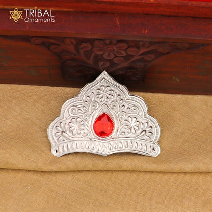 Pure 925 sterling silver vintage antique design mukut (crown), amazing handmade enamel design silver god crown home temple god hat su01031 - TRIBAL ORNAMENTS