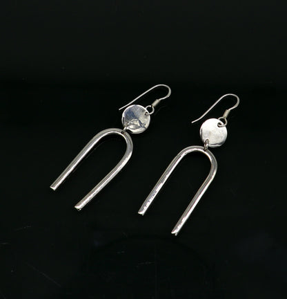 Sterling silver drop dangle hoops earrings from Tribal Ornaments, shiny, plain design, perfect for brides or gifting from India.