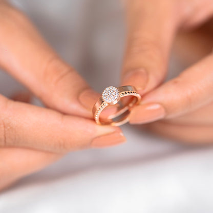 Round shape diamond rose gold silver ring - TRIBAL ORNAMENTS