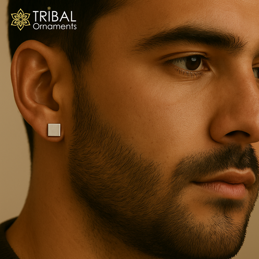 Silva square shape stud 925 pure silver unisex stud earring jewelry s1403 - TRIBAL ORNAMENTS