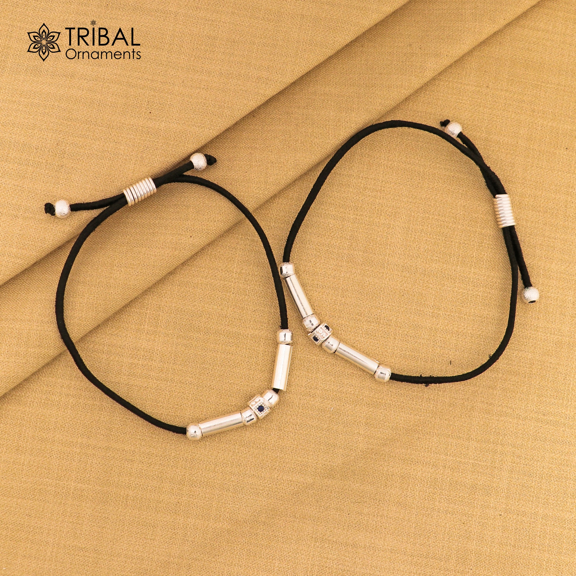 Silver thread anklet silver dhaga payal ank734 - TRIBAL ORNAMENTS