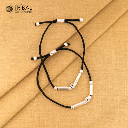 Silver thread anklet silver dhaga payal ank734 - TRIBAL ORNAMENTS