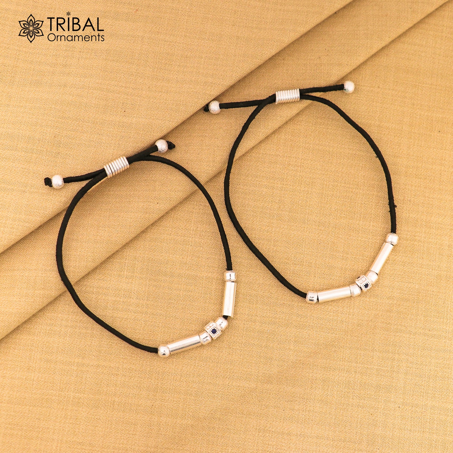 Silver thread anklet silver dhaga payal ank734 - TRIBAL ORNAMENTS