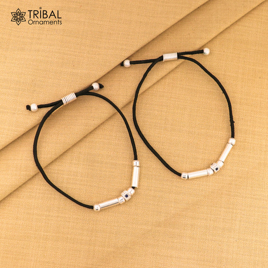 Silver thread anklet silver dhaga payal ank734 - TRIBAL ORNAMENTS