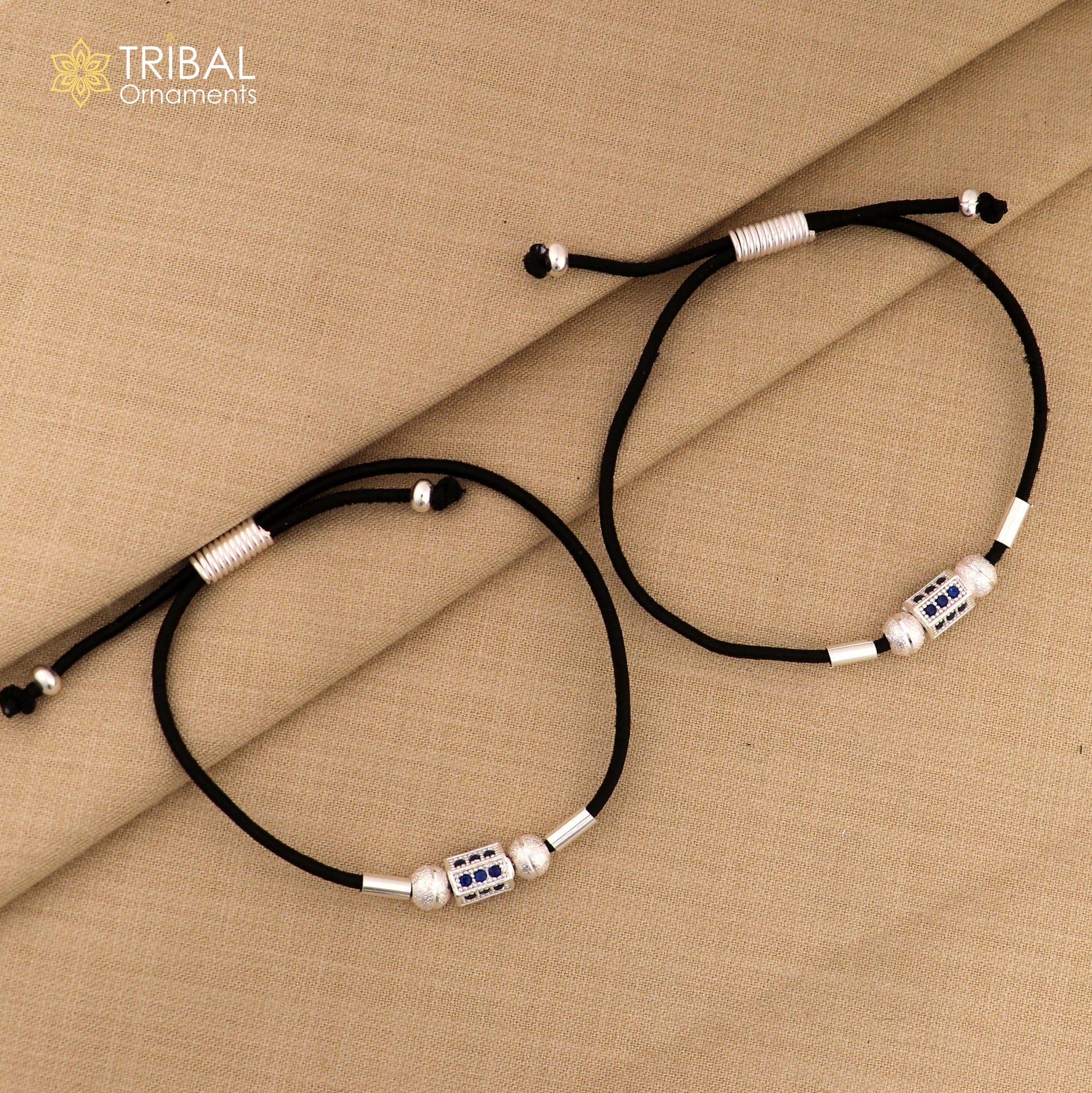 Silver thread anklet silver dhaga payal ank735 - TRIBAL ORNAMENTS