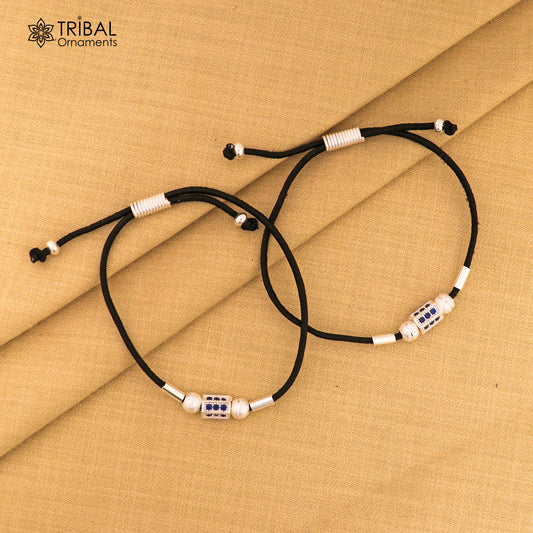 Silver thread anklet silver dhaga payal ank735 - TRIBAL ORNAMENTS