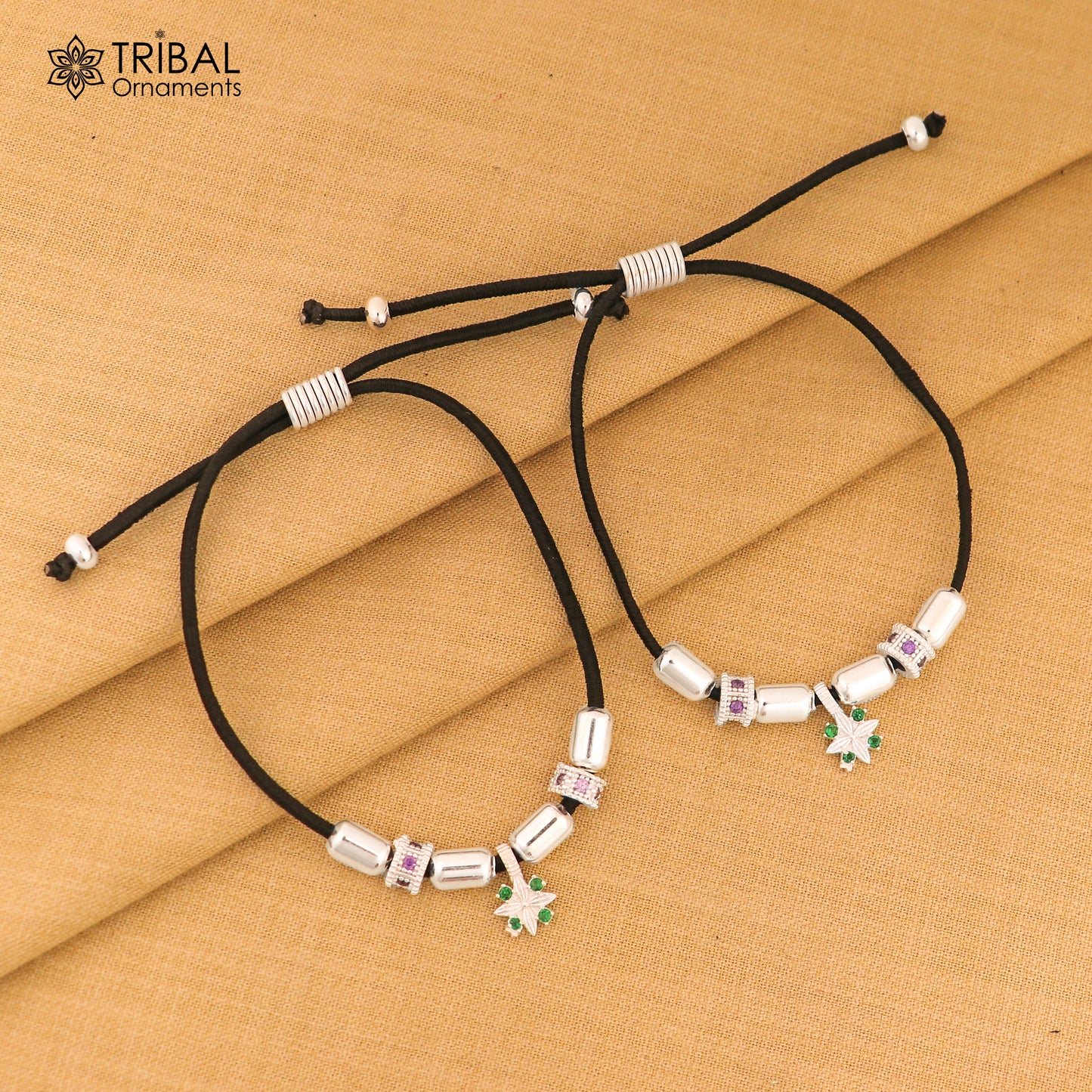 Silver thread stylish anklet silver dhaga payal ank737 - TRIBAL ORNAMENTS