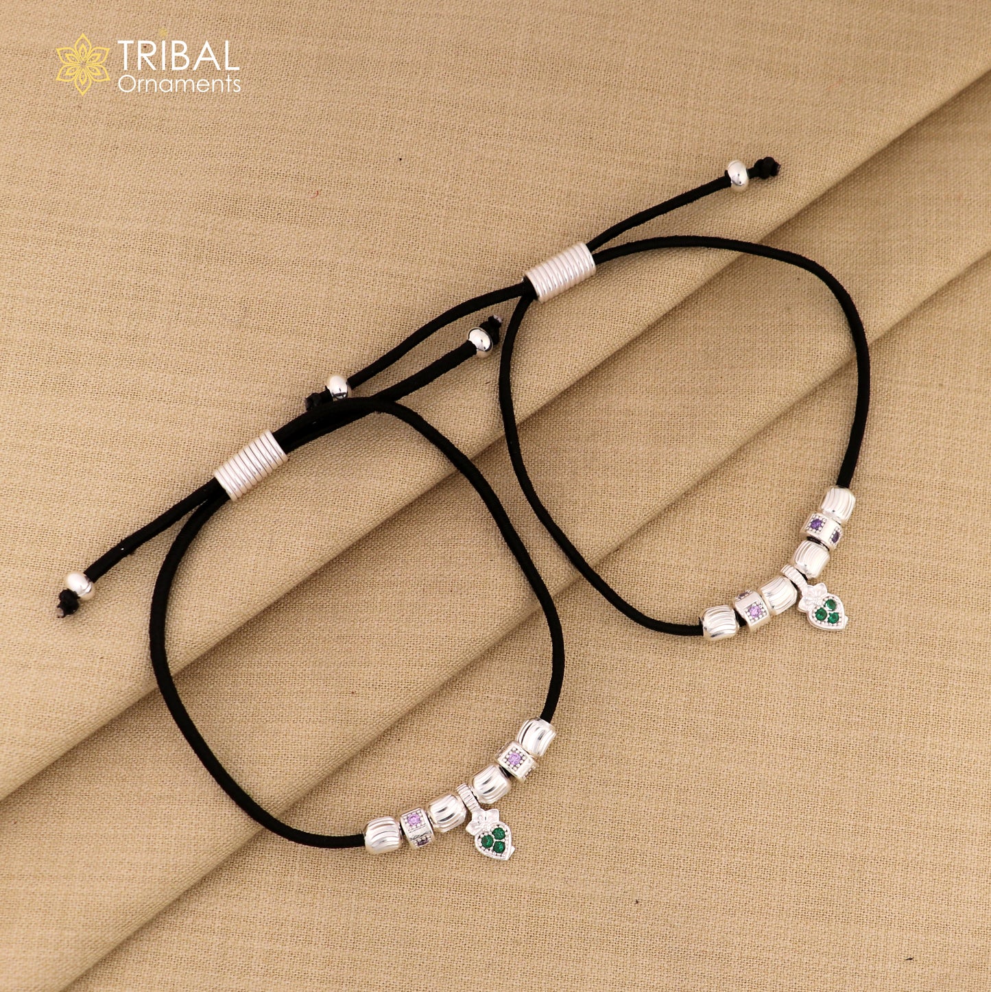 Silver thread stylish anklet silver dhaga payal ank738 - TRIBAL ORNAMENTS