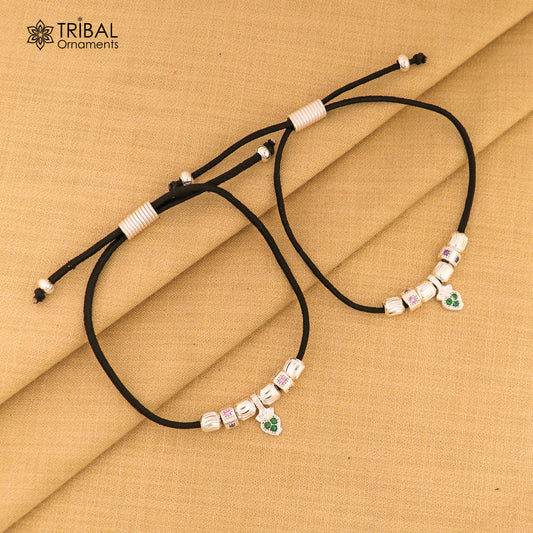 Silver thread stylish anklet silver dhaga payal ank738 - TRIBAL ORNAMENTS