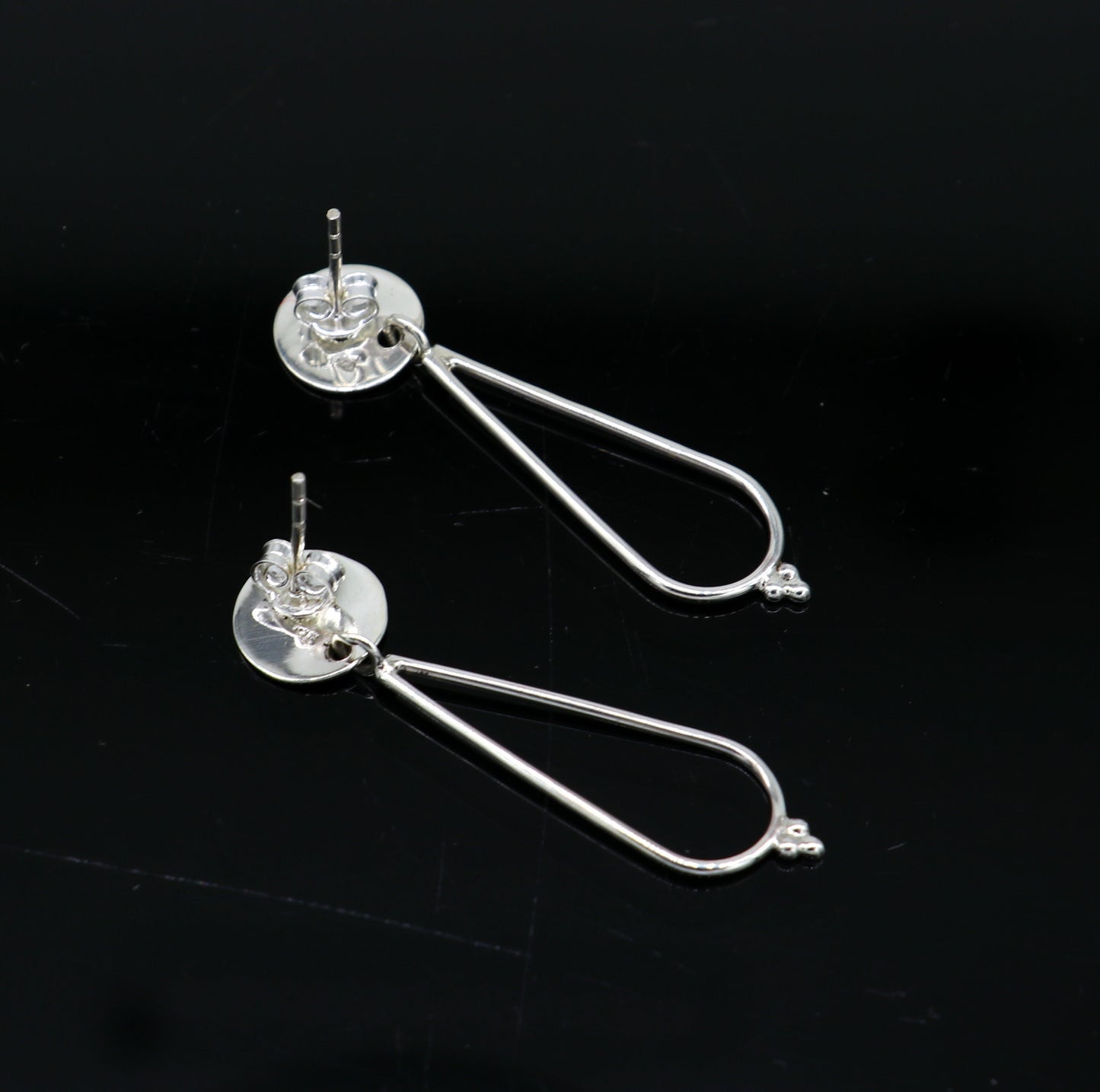 Sterling silver tribal ornament stud earring with geometric design, dainty and elegant drop dangle earring for women.