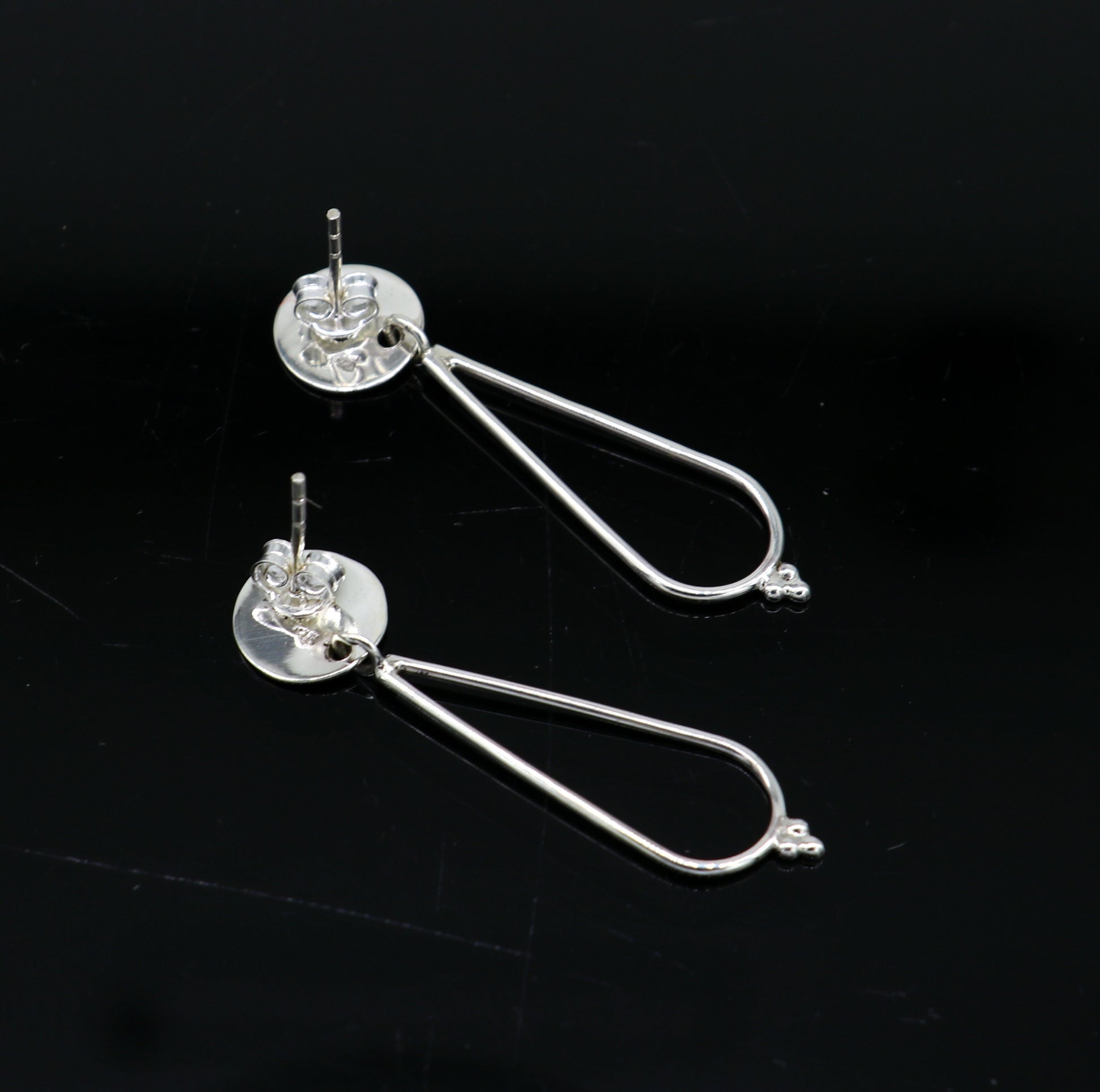 Sterling silver tribal ornament stud earring with geometric design, dainty and elegant drop dangle earring for women.