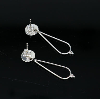 Sterling silver tribal ornament stud earring with geometric design, dainty and elegant drop dangle earring for women.