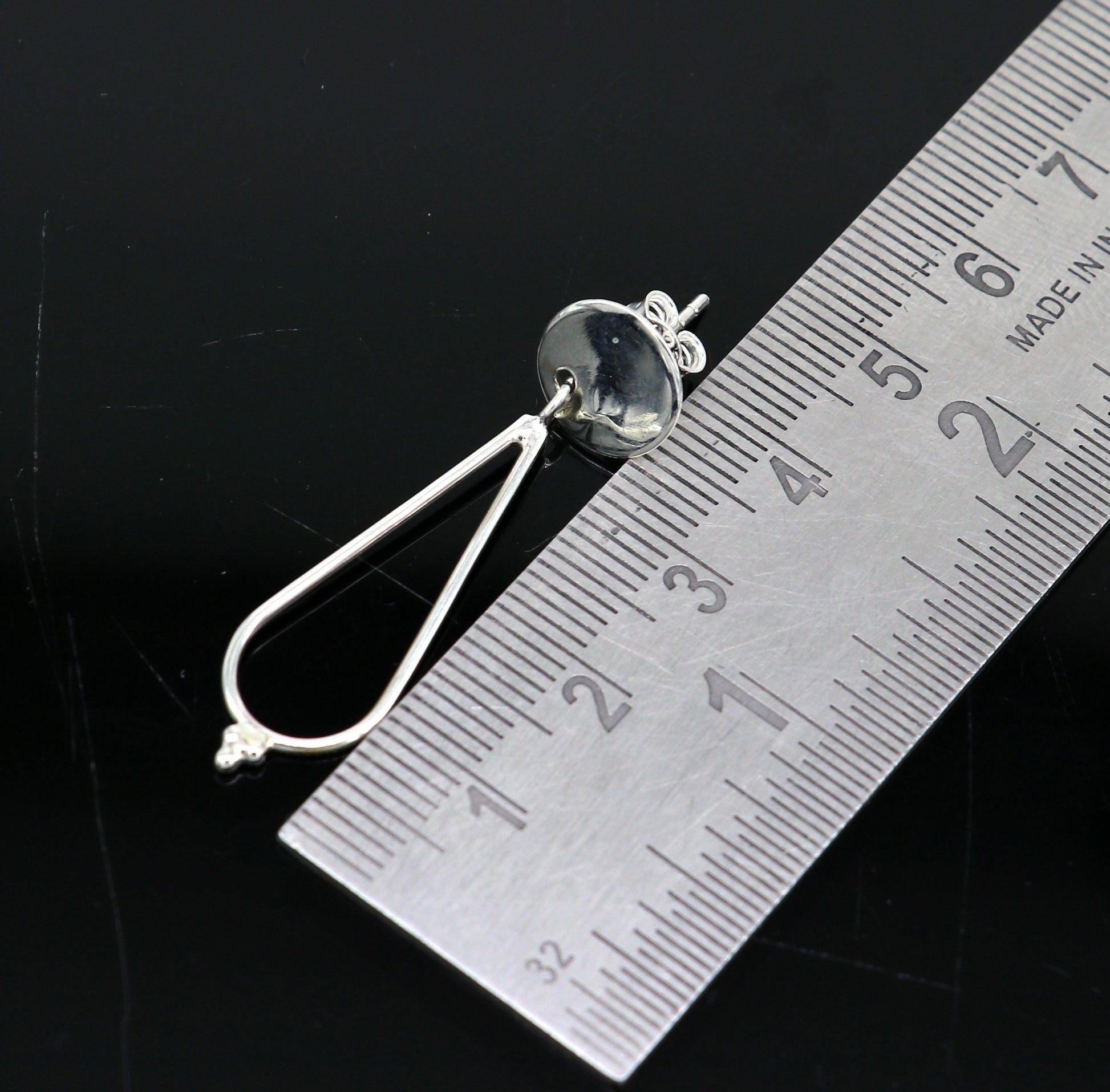 Sterling silver custom dainty stud and drop dangle geometric earrings by TRIBAL ORNAMENTS, ideal for elegant gift-giving.