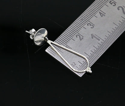 Sterling silver dainty stud and drop geometric earrings by TRIBAL ORNAMENTS, customized and unique design for elegant style.