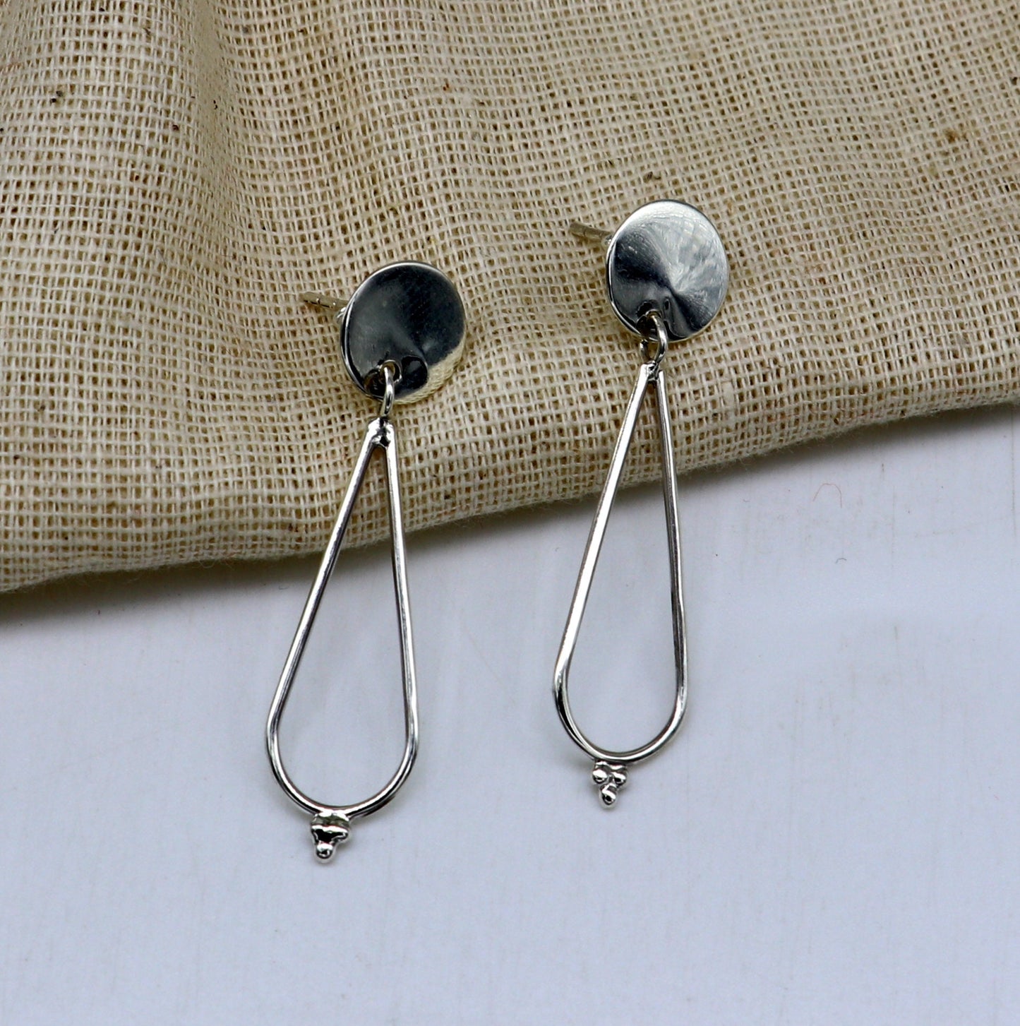 Sterling silver customized dainty stud and drop geometric earrings by TRIBAL ORNAMENTS, perfect for elegant gift-giving.