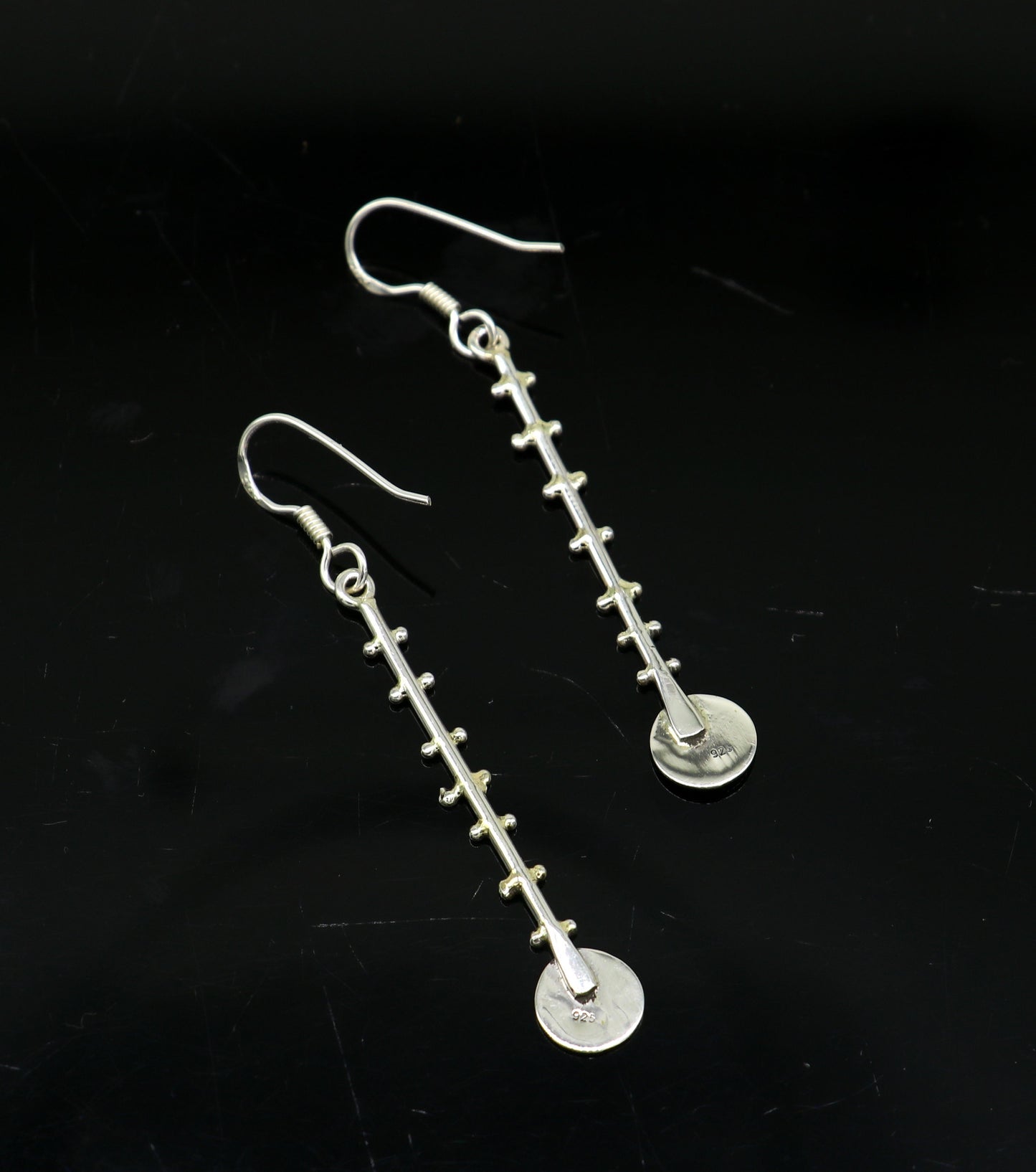 Sterling silver handmade drop dangle hoop earring by TRIBAL ORNAMENTS with stamped 925, stylish jewelry perfect for gifting or parties.
