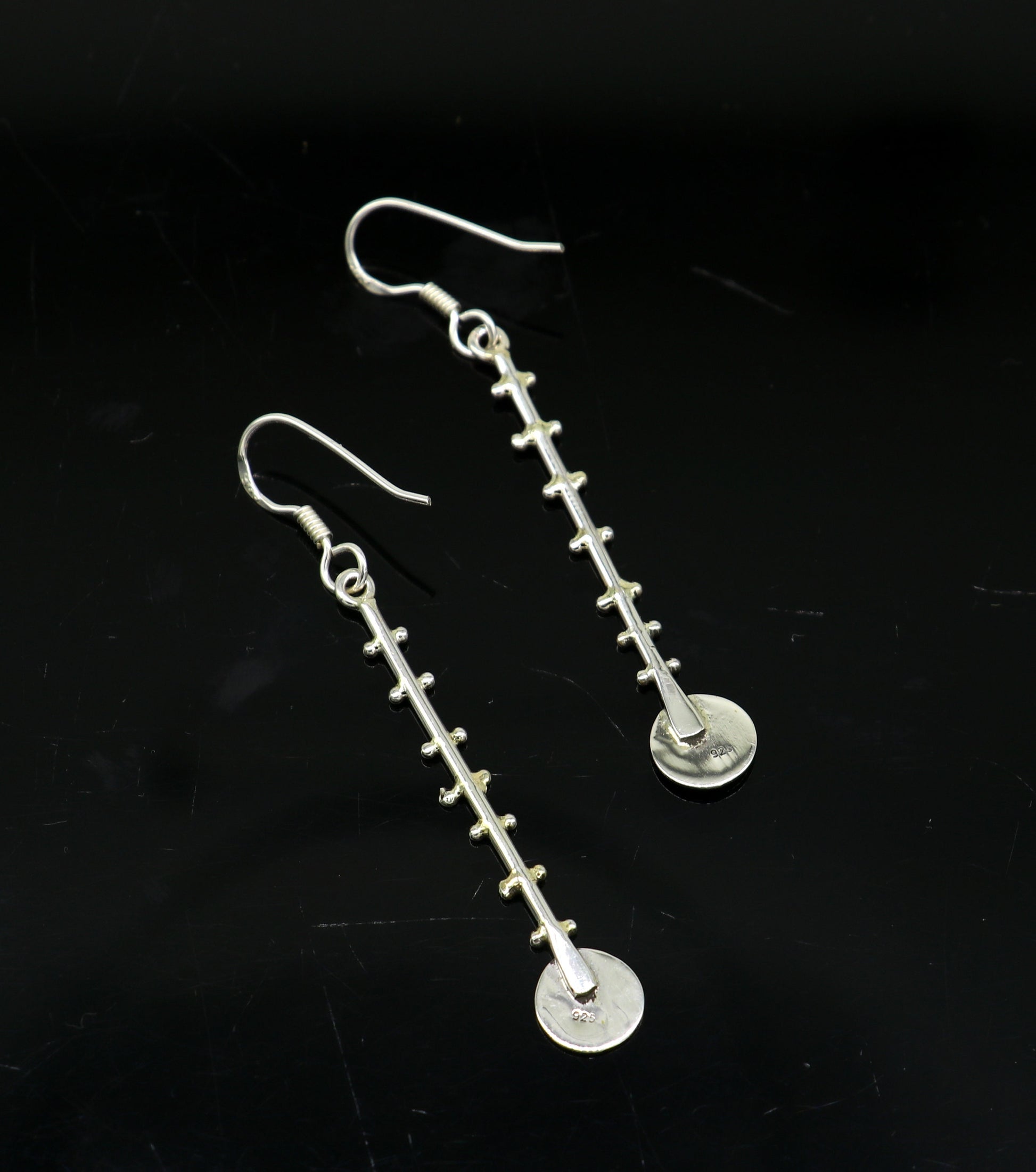Sterling silver handmade drop dangle hoop earring by TRIBAL ORNAMENTS with stamped 925, stylish jewelry perfect for gifting or parties.