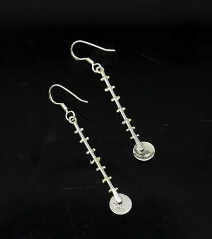 Sterling silver handmade drop dangle hoop earring by TRIBAL ORNAMENTS with stamped 925, stylish jewelry perfect for gifting or parties.