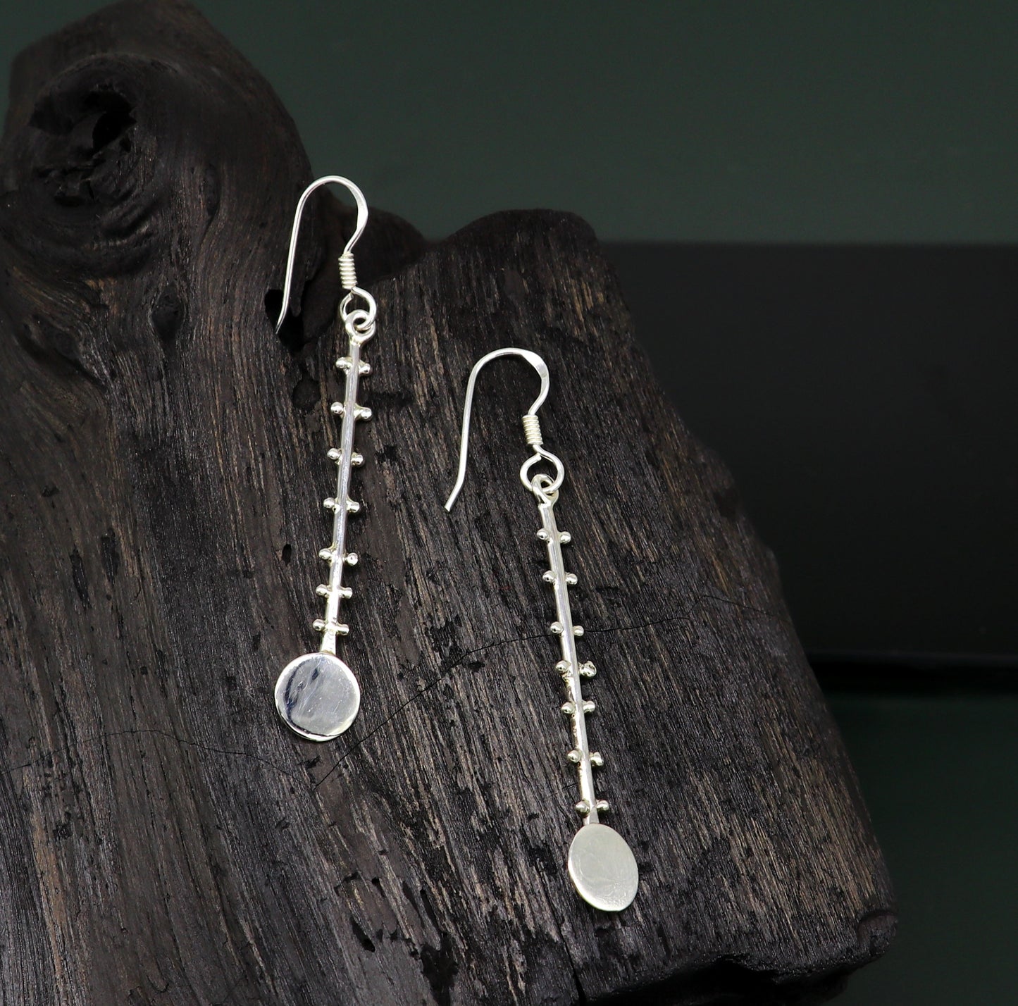 Sterling silver handmade drop dangle hoop earring with designer style and 925 stamp, perfect for fashionable jewelry and gifting.
