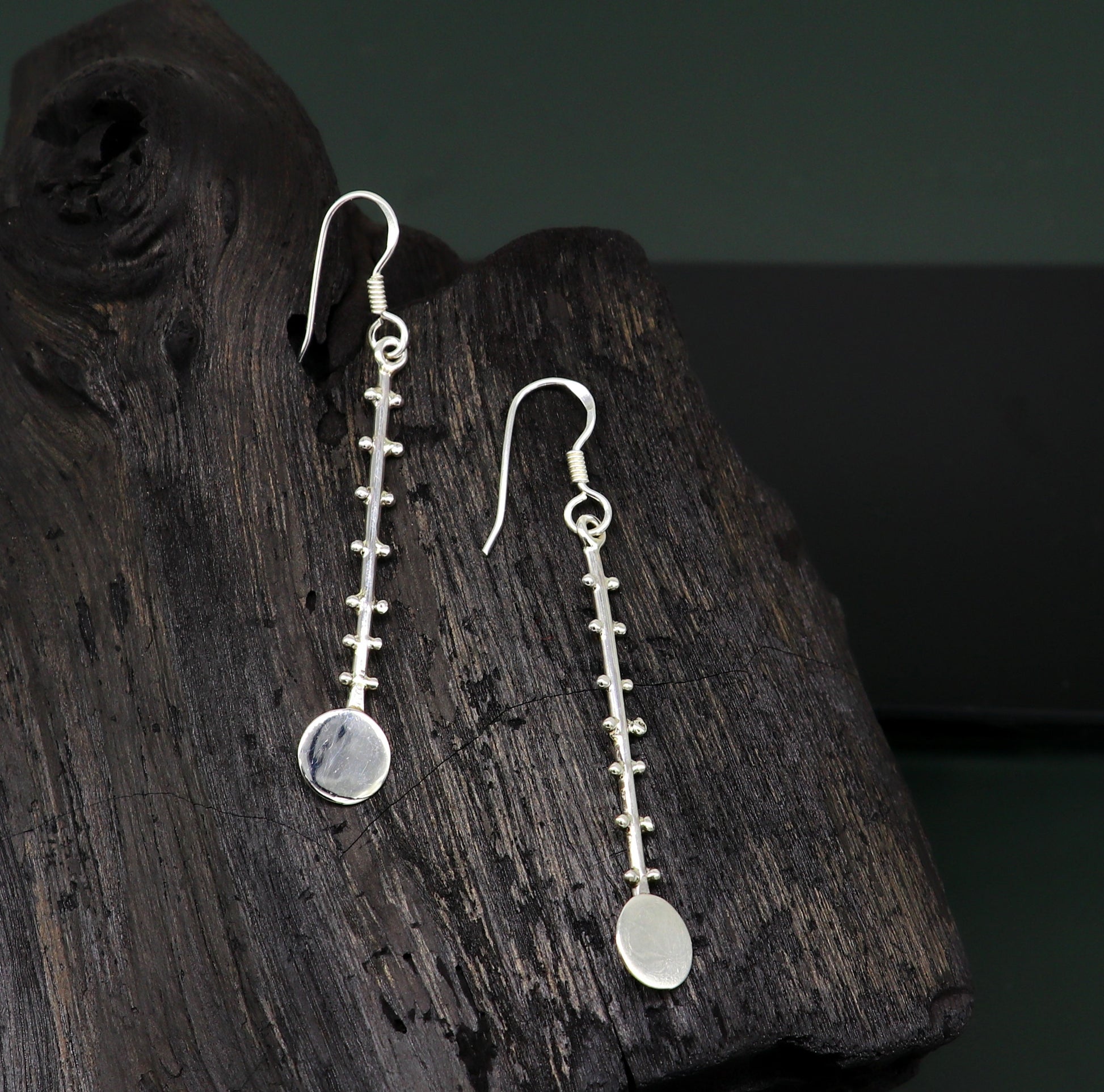 Sterling silver handmade drop dangle hoop earring with designer style and 925 stamp, perfect for fashionable jewelry and gifting.