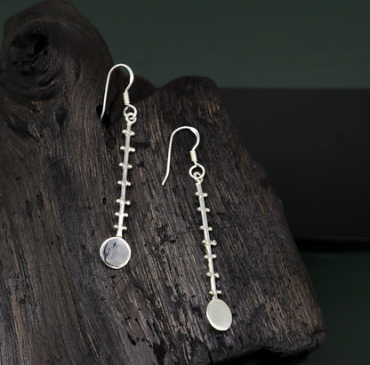 Sterling silver handmade drop dangle hoop earring with designer style and 925 stamp, perfect for fashionable jewelry and gifting.
