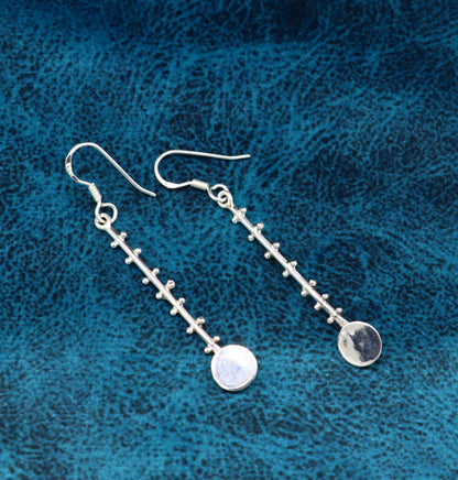 Sterling silver handmade drop dangle hoop earring by TRIBAL ORNAMENTS with 925 stamp, stylish jewelry perfect for gifting or parties.