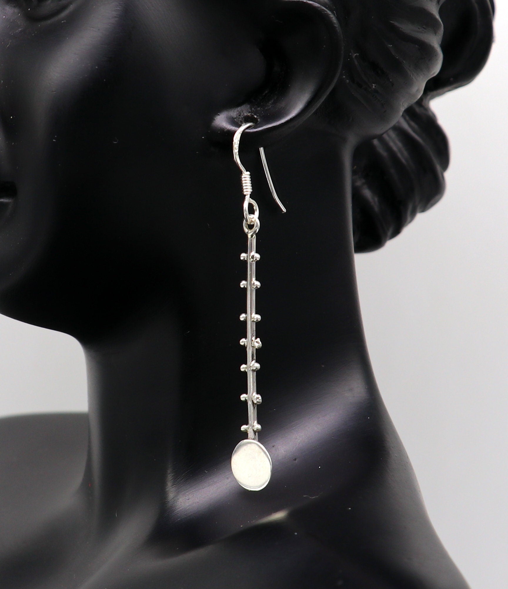 Sterling silver handmade drop dangle hoop earring by TRIBAL ORNAMENTS with stamped 925, perfect for gifting and fashionable jewelry.