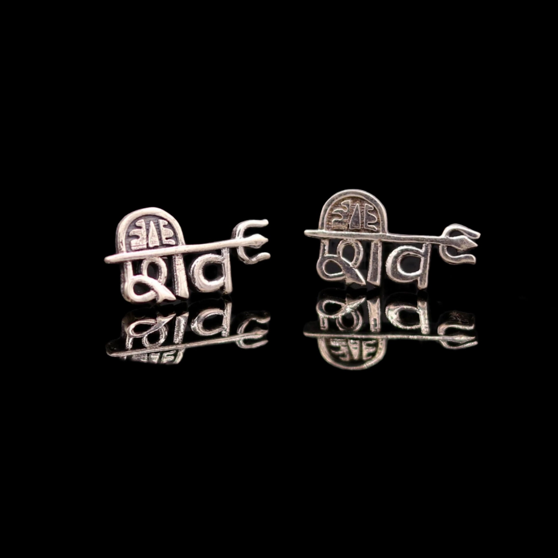 Solid 925 sterling silver handmade excellent lord shiva stud earrings unisex ethnic tribal jewelry s132 - TRIBAL ORNAMENTS