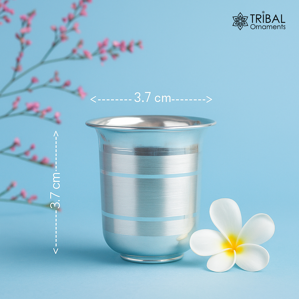 Solid silver handmade water/milk Glass tumbler, silver flask, baby kids silver cup utensils for stay healthy from bacteria sv218 - TRIBAL ORNAMENTS