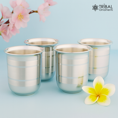 Solid silver handmade water/milk Glass tumbler, silver flask, baby kids silver cup utensils for stay healthy from bacteria sv219 - TRIBAL ORNAMENTS