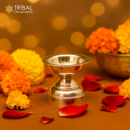 solid sterling silver handmade elegant oil lamp, silver home temple utensils, silver diya, deepak, silver utensil, silver puja article su403 - TRIBAL ORNAMENTS