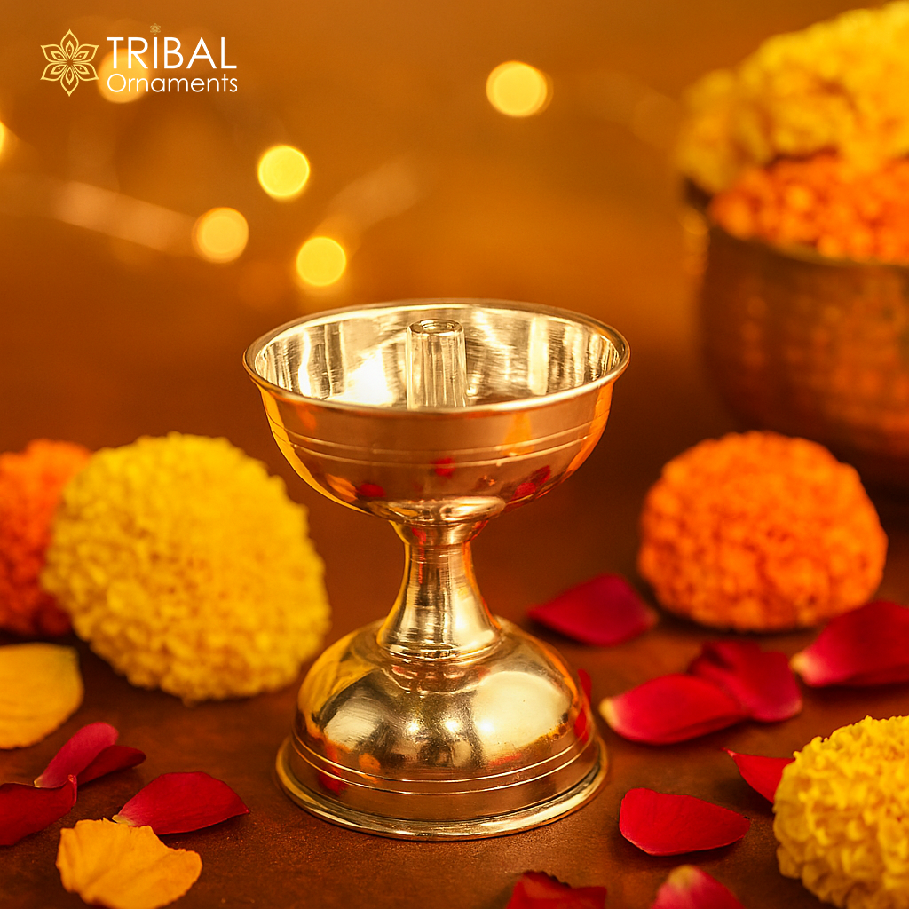 solid sterling silver handmade elegant oil lamp, silver home temple utensils, silver diya, deepak, silver utensil, silver puja article su405 - TRIBAL ORNAMENTS