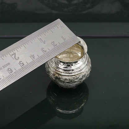 Solid sterling silver small Kalash pot, handcrafted Shiva puja water or milk vessel, traditional Indian silver ceremonial item.