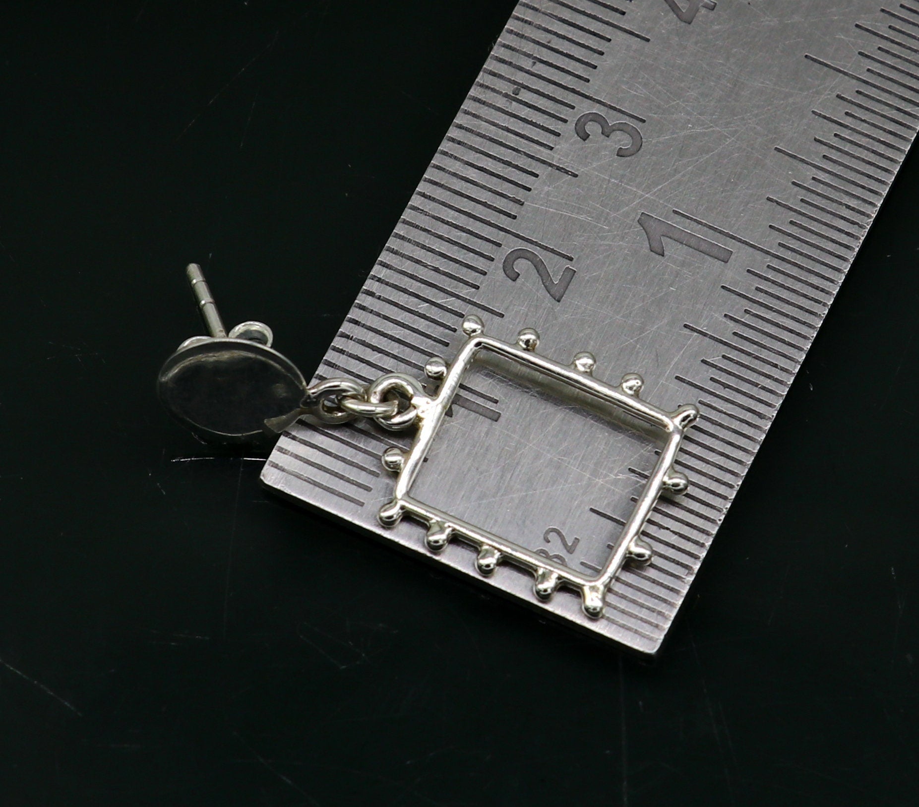 Square shape 925 sterling silver shiny drop dangle hoops earrings from Tribal Ornaments, ideal for brides and gifting.