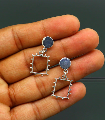 Square shape 925 sterling silver drop dangle hoops earring from TRIBAL ORNAMENTS, shiny bridal jewelry, ideal gift from India