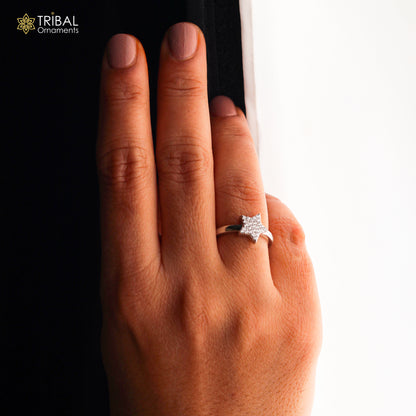 Star design white stone silver ring - TRIBAL ORNAMENTS