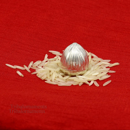 Sterling silver handmade Betal palm tree seed, Supari, puja article, tribal ornaments for worship and ritual offerings.