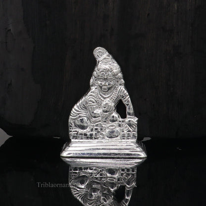 Sterling silver Lord Krishna Laddu Gopala statue figurine by TRIBAL ORNAMENTS, decorative puja idol for Diwali and religious rituals